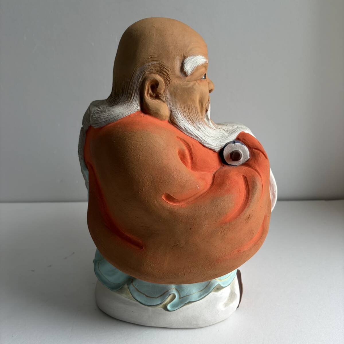 【和美】惺斎書付 伏見焼 福禄寿置物 高さ31cm 木箱 座布団付 本物保証_画像7