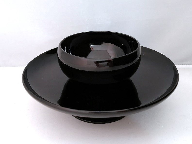 蔵出し品■天目台 中村宗悦 呂色 共箱 茶道具 懐石道具 茶懐石 料理皿 和食器 向付 会席 割烹 茶事 貴人台 茶器 塗 黒 茶の湯 茶碗 1円～_画像2