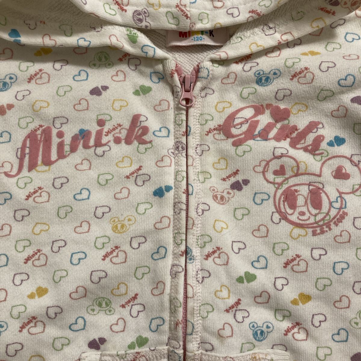 MINI-K ミニケー　ハート柄フルジップパーカー 120cm アウター　上着　長袖　ジャケット 女の子　小学生　小学校低学年　幼稚園　保育園_画像4