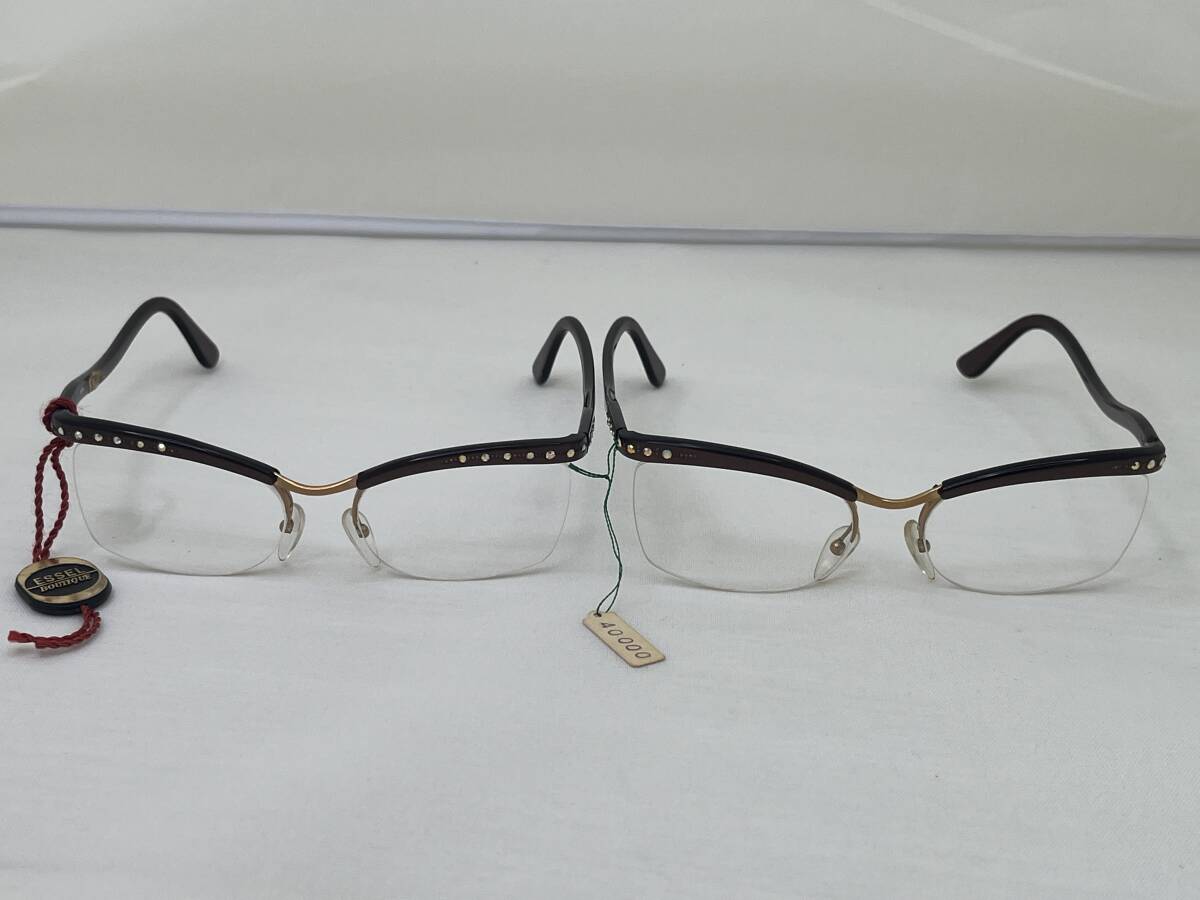 【M117】未使用品 保管品 HOYA ESSEL 飾り付き レディース 金張り ビンテージ 眼鏡 メガネ まとめて 2本_画像1