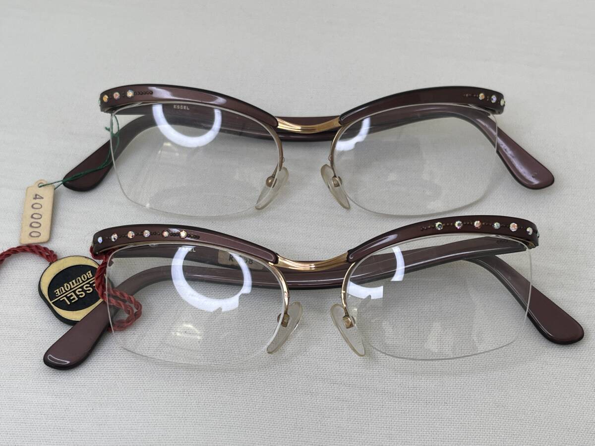 【M117】未使用品 保管品 HOYA ESSEL 飾り付き レディース 金張り ビンテージ 眼鏡 メガネ まとめて 2本_画像2
