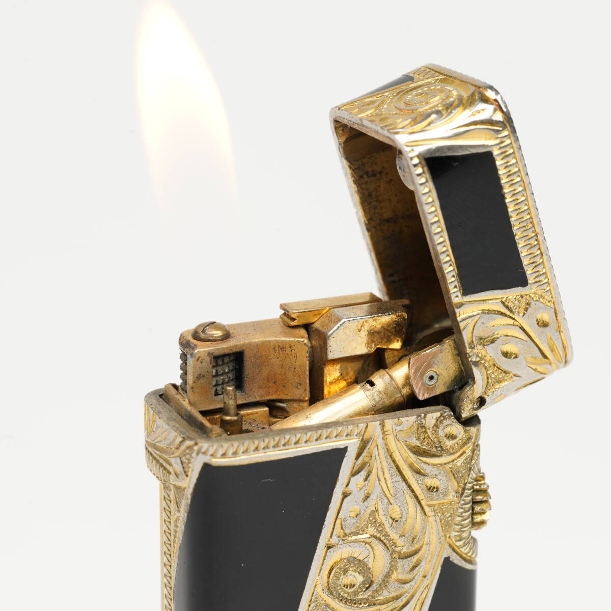 Dunhill ダンヒル ガスライター ローラガス ゴールド ブラックラッカー 着火OK 希少品 稼働品 美品 ロイキング 029_画像7