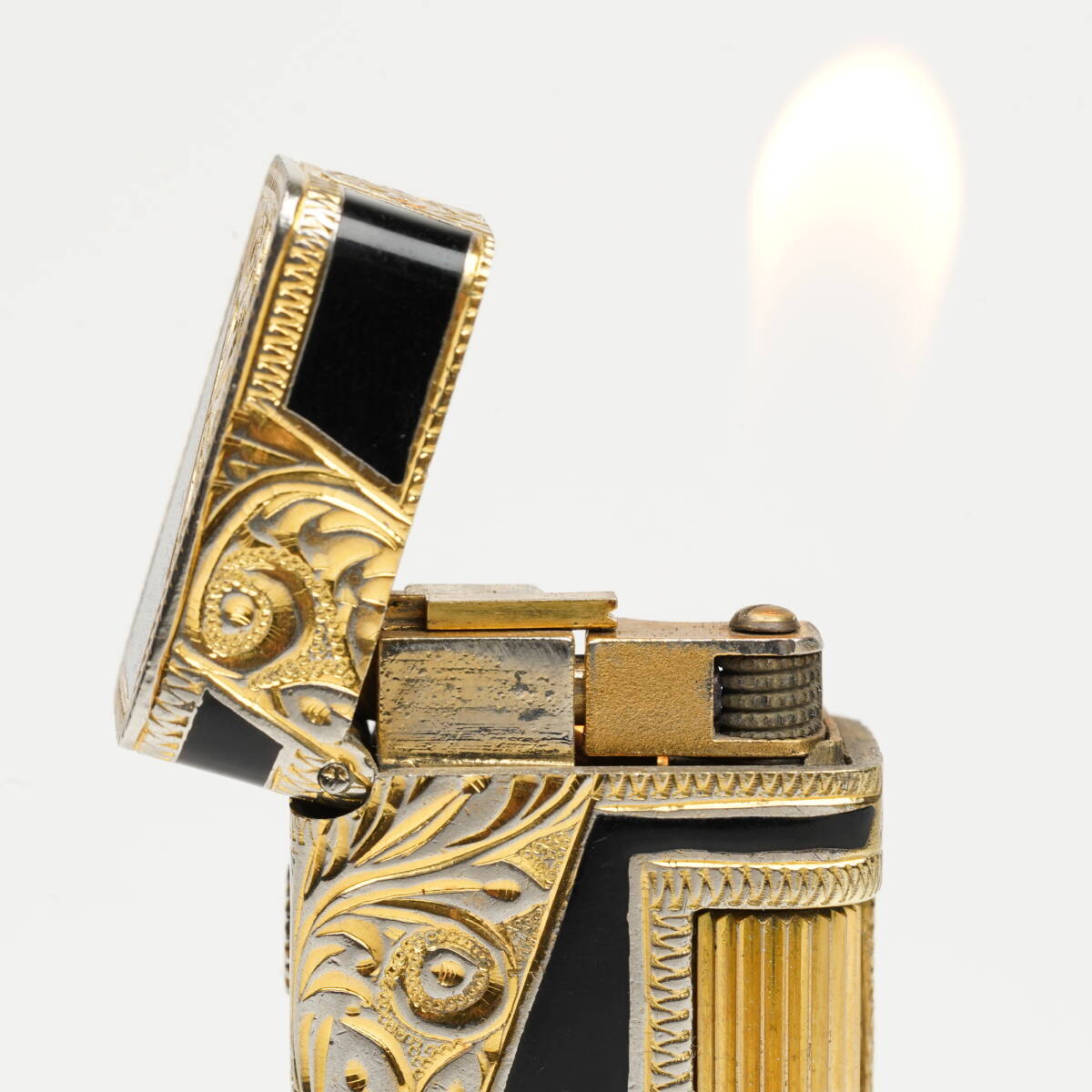 Dunhill ダンヒル ガスライター ローラガス ゴールド ブラックラッカー 着火OK 希少品 稼働品 美品 ロイキング 029_画像6