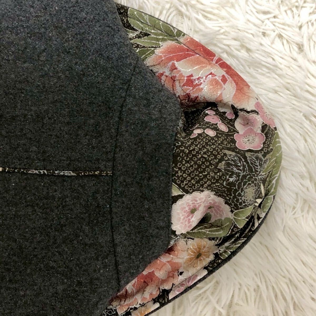 泥棒日記 和柄 ピーコート Pコート グレー 大サイズ XL相当 ウールコート 桜刺繍 花柄 _画像7