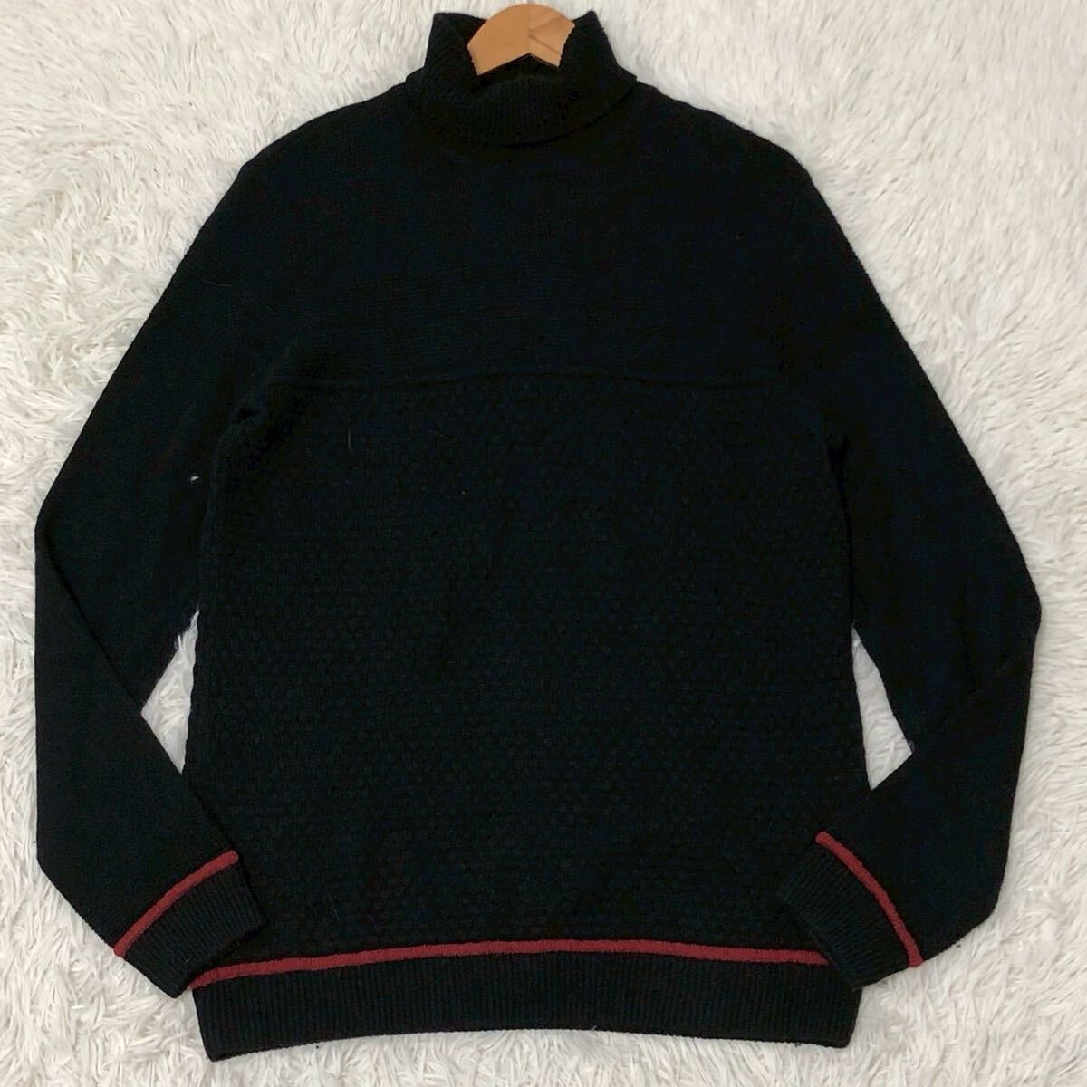 ARMANI EXCHANGE アルマーニ エクスチェンジ タートルネック ニット セーター ワッペンロゴ メンズ 黒 ブラック Mサイズ _画像1