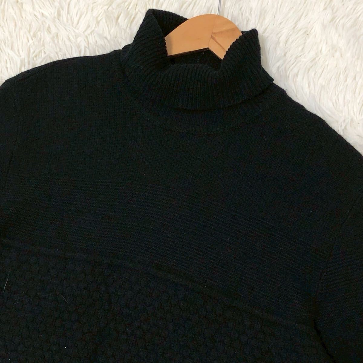 ARMANI EXCHANGE アルマーニ エクスチェンジ タートルネック ニット セーター ワッペンロゴ メンズ 黒 ブラック Mサイズ _画像5