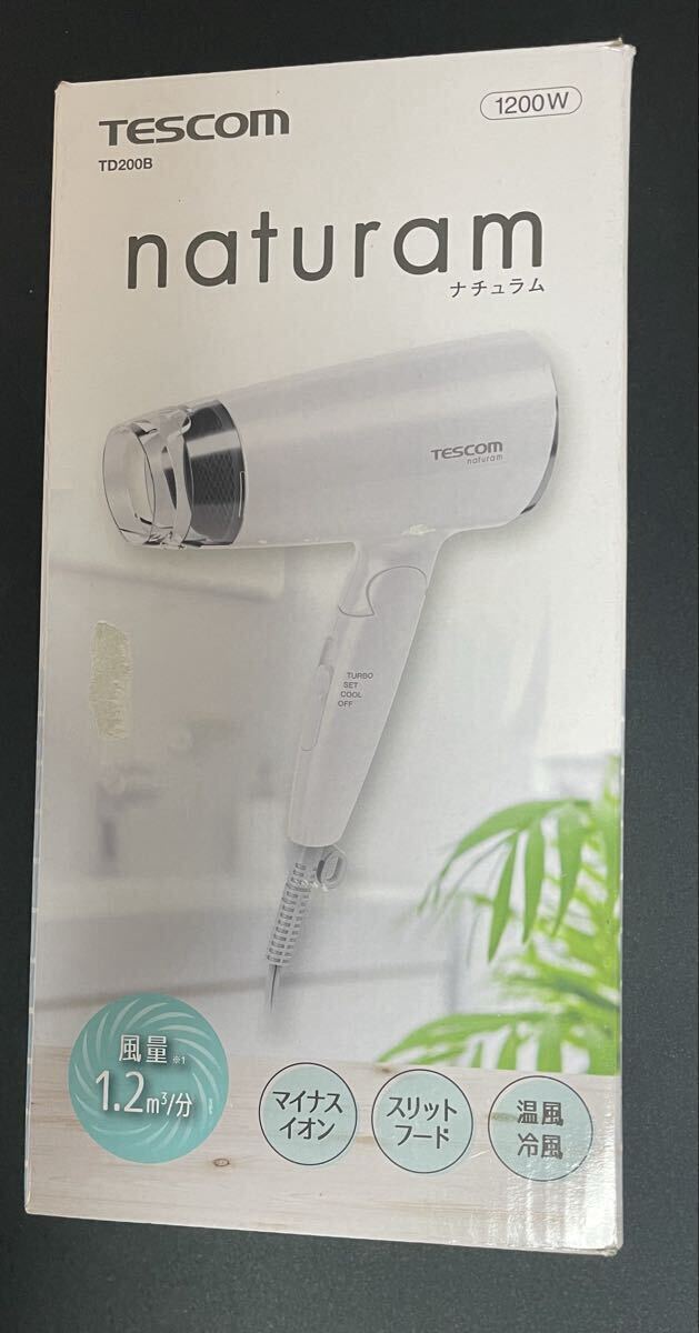【未使用品】TESCOM ヘアドライヤー TD200B テスコム naturam マイナスイオンドライヤー 折りたたみ ホワイト 動作確認済み_画像1