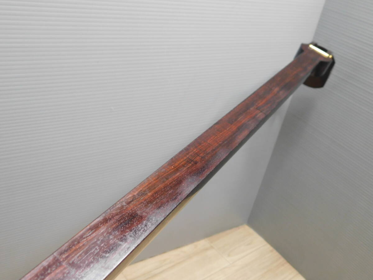 【中棹高級三味線】フルセット 紅木 1本溝(一段溝) トチあり さわりあり 鳩胸 状態良好 民謡 などに/M402_画像4