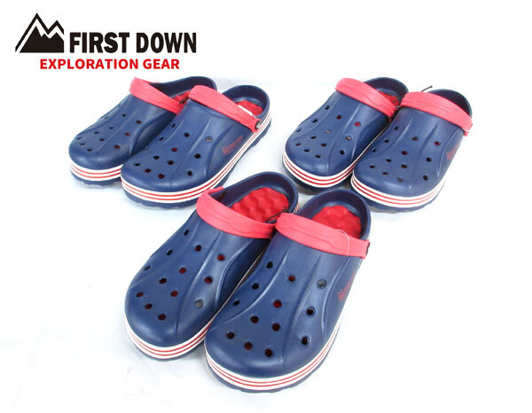 送料300円(税込)■vb004■メンズ FIRST DOWN サンダル M ネイビー/レッド 3足【シンオク】_画像1