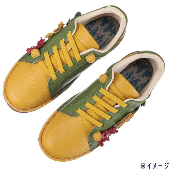 送料300円(税込)■mb253■エスタシオン 牛革シュリンク型押し 軽量ゴムレースシューズ M/23-23.5cm相当 18700円相当【シンオク】_画像2