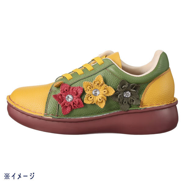 送料300円(税込)■mb253■エスタシオン 牛革シュリンク型押し 軽量ゴムレースシューズ M/23-23.5cm相当 18700円相当【シンオク】_画像3