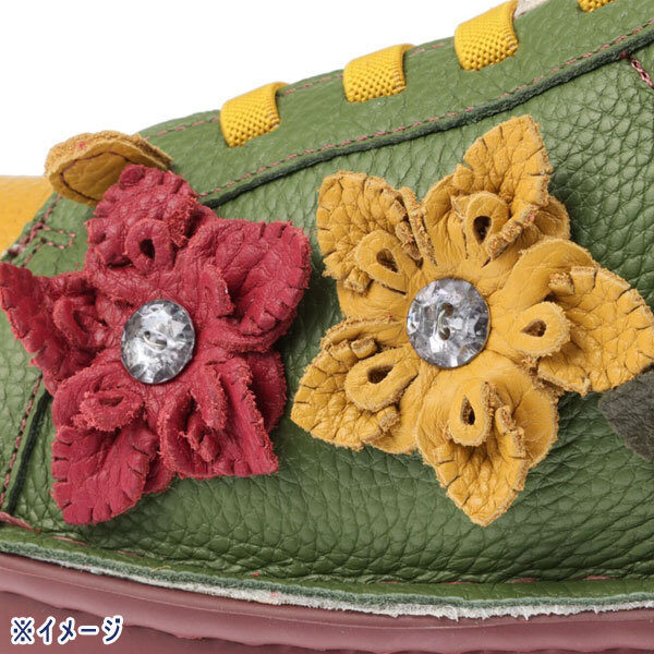 送料300円(税込)■mb253■エスタシオン 牛革シュリンク型押し 軽量ゴムレースシューズ M/23-23.5cm相当 18700円相当【シンオク】_画像6