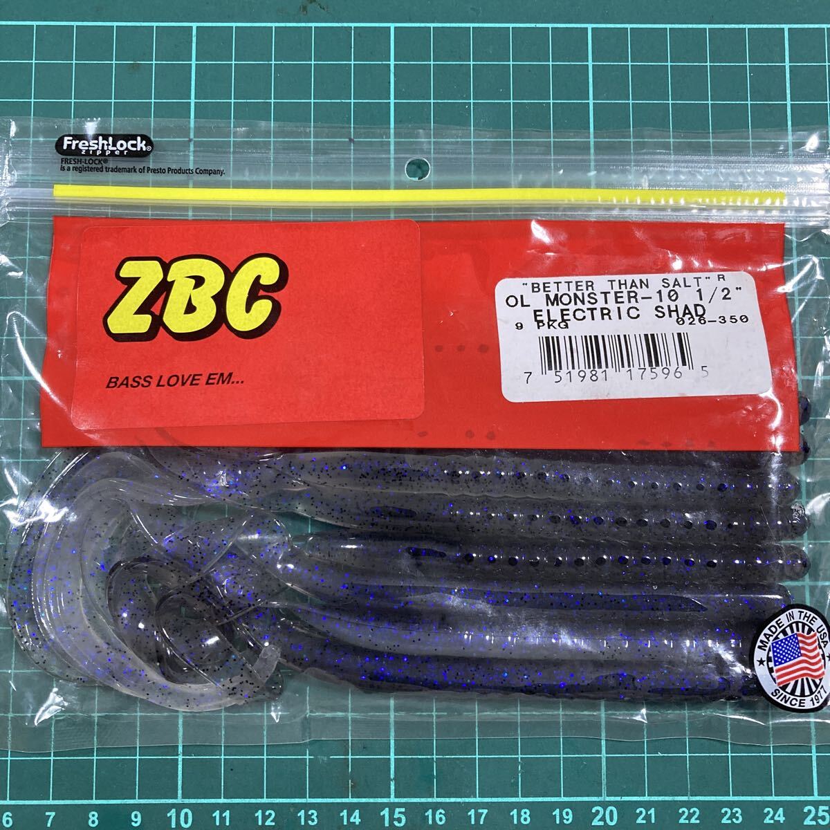 新品 ZBC 人気カラー オールドモンスター 10.5 エレクトリックシャッド 9本入 ZOOM ズーム ロングカーリーテール ワーム スモーク パープル_画像1