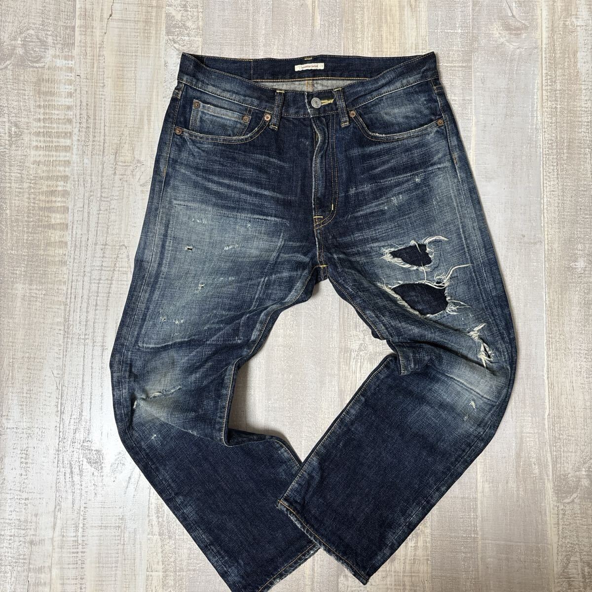 【日本製 W30 ユーズド ダメージ加工】ETERNAL 52023 クラッシュ リペア デニム パンツ エターナル 備中倉敷工房 M相当 ヴィンテージ加工_画像1