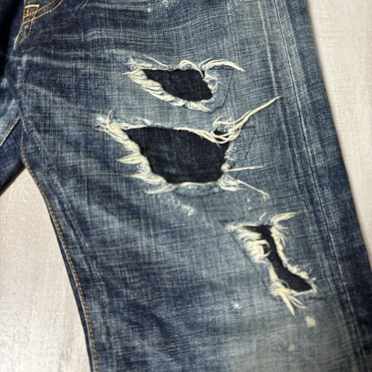 【日本製 W30 ユーズド ダメージ加工】ETERNAL 52023 クラッシュ リペア デニム パンツ エターナル 備中倉敷工房 M相当 ヴィンテージ加工_画像8