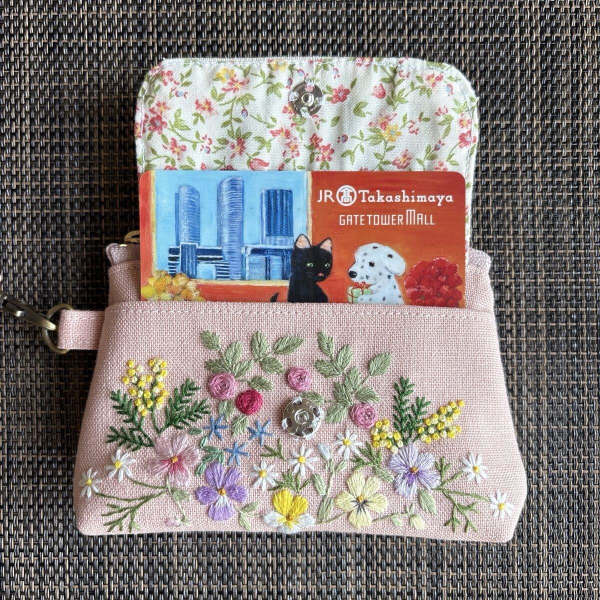【ハンドメイド】手刺繍 ミニポーチ コインケース_画像7