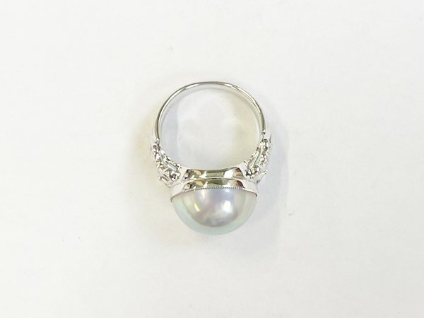 指輪 リング 925 Silver ブルー マベパール 真珠 大粒 デザイン シンプル エレガント ジュエリー/シルバー×グレー系/11号/1円スタート/AY_画像4