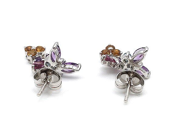 Gemtique Swiss ジェムティーク スイス●ピアス 14K 金 バタフライ 蝶 モチーフ 3連/ホワイトゴールド×マルチカラー/1円スタート/AY_画像4