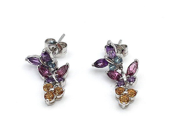 Gemtique Swiss ジェムティーク スイス●ピアス 14K 金 バタフライ 蝶 モチーフ 3連/ホワイトゴールド×マルチカラー/1円スタート/AY_画像3