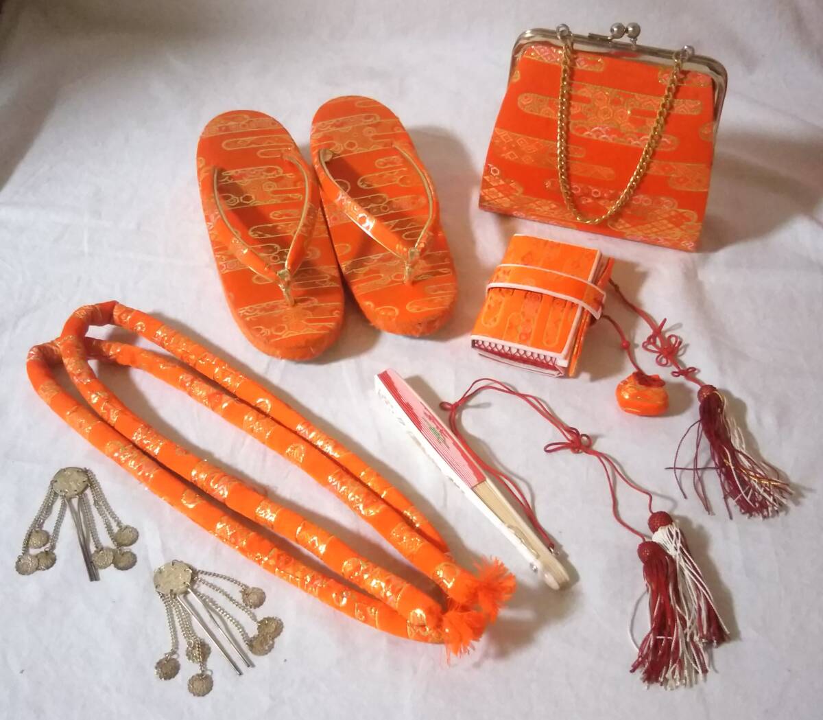 ★和装小物★七五三 女の子 草履 バッグ 帯締め はこせこ 扇子 髪飾り 結び帯 セット 現状渡し_画像2