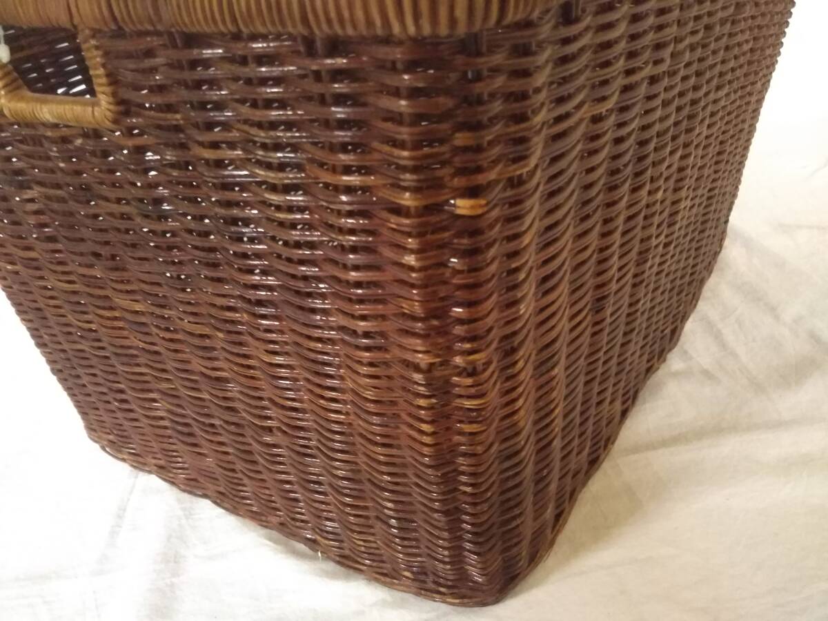 ★編みかご バスケット 収納ボックス W51.5×D37×H28cm ダークブラウン 取っ手穴付き ベトナム製 現状渡し_画像7