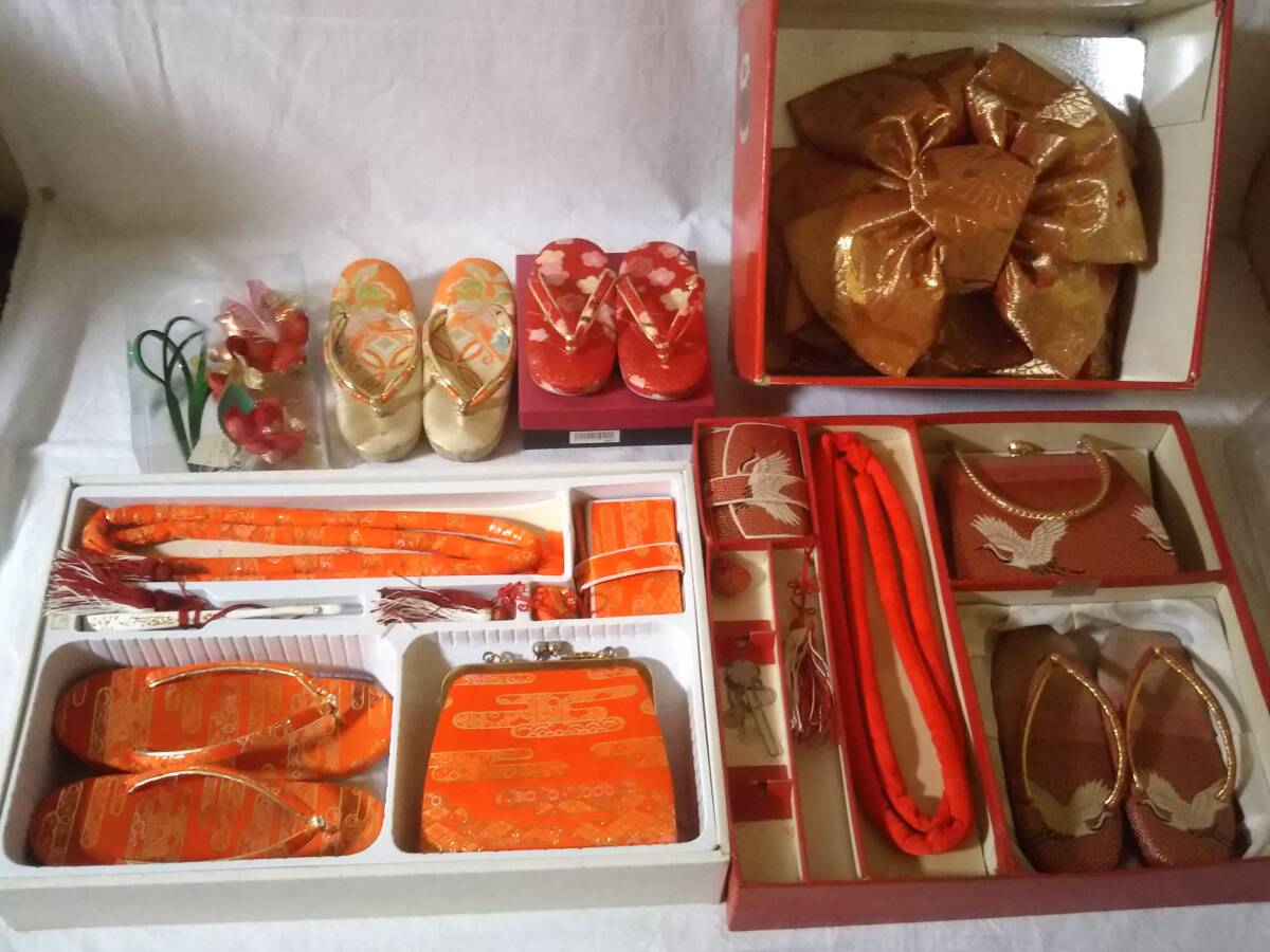 ★和装小物★七五三 女の子 草履 バッグ 帯締め はこせこ 扇子 髪飾り 結び帯 セット 現状渡し_画像1