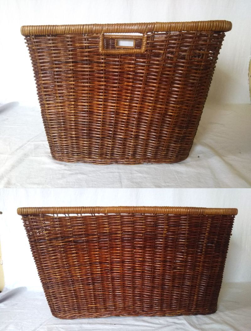 ★編みかご バスケット 収納ボックス W51.5×D37×H28cm ダークブラウン 取っ手穴付き ベトナム製 現状渡し_画像4
