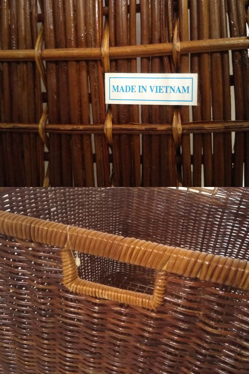 ★編みかご バスケット 収納ボックス W51.5×D37×H28cm ダークブラウン 取っ手穴付き ベトナム製 現状渡し_画像5
