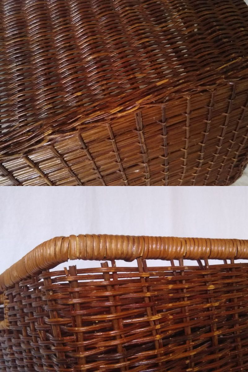 ★編みかご バスケット 収納ボックス W51.5×D37×H28cm ダークブラウン 取っ手穴付き ベトナム製 現状渡し_画像6