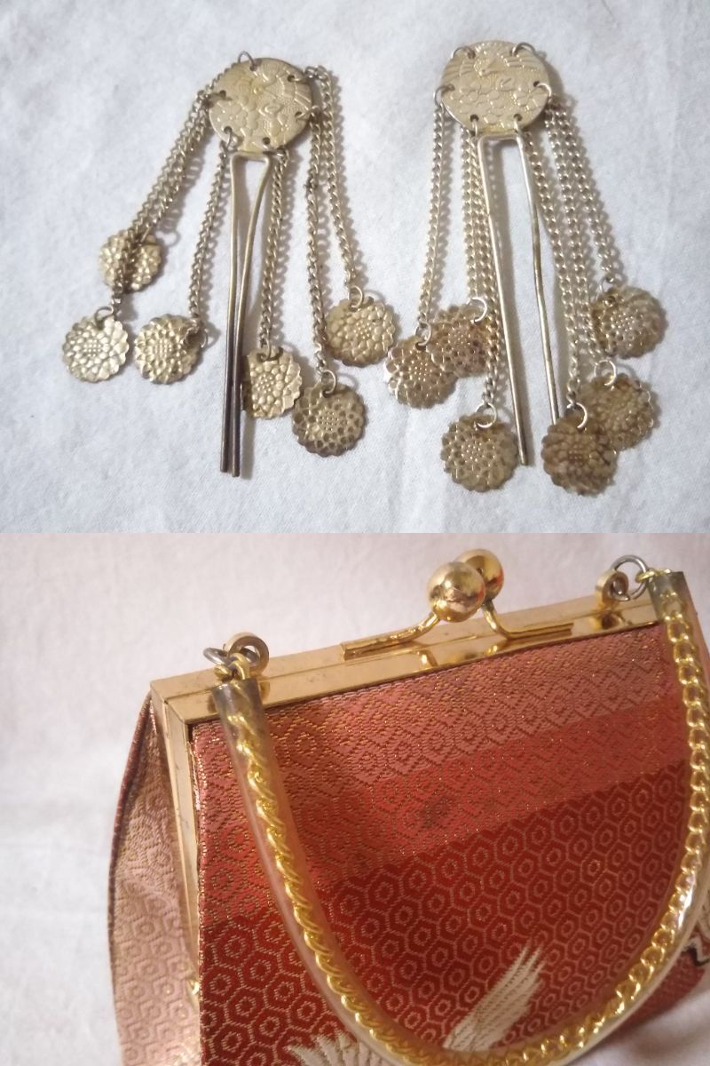 ★和装小物★七五三 女の子 草履 バッグ 帯締め はこせこ 扇子 髪飾り 結び帯 セット 現状渡し_画像5