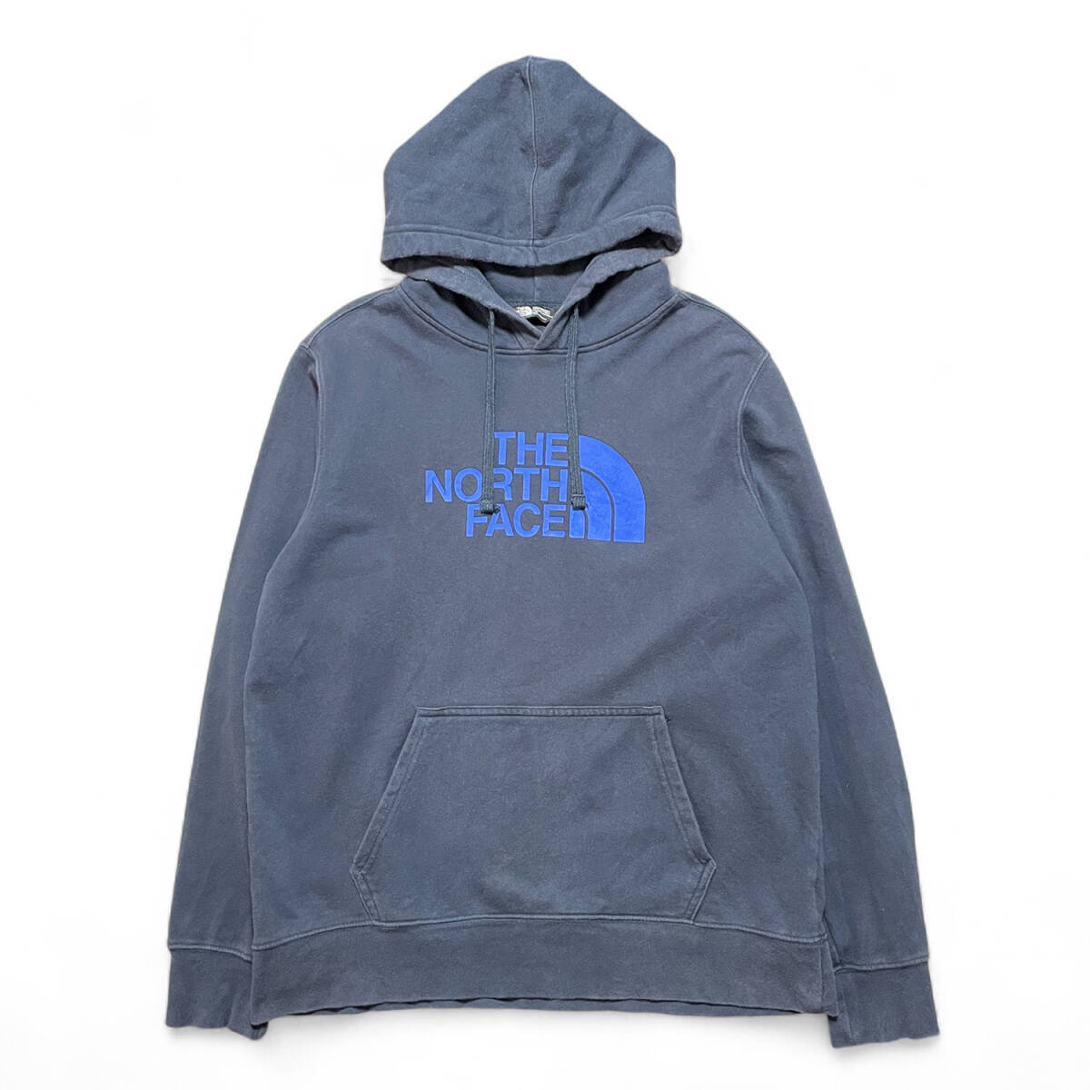 USA 古着 THE NORTH FACE ノースフェイス スウェット パーカー ロゴ プリント ネイビー メンズL プルオーバー BE0879_画像1