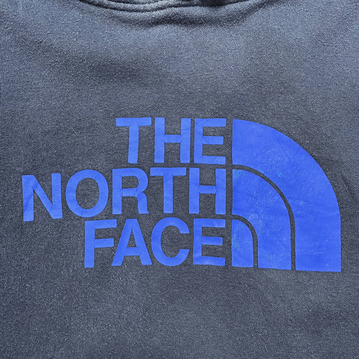 USA 古着 THE NORTH FACE ノースフェイス スウェット パーカー ロゴ プリント ネイビー メンズL プルオーバー BE0879_画像4