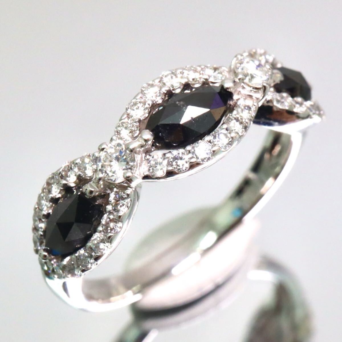 K18WG!!0.70/0.50ct!!◆天然ブラックダイヤモンド/天然ダイヤモンドリング◆D 約4.4g 約13号 #13 black diamond 指輪 ring EF7/EG2 X897_画像1