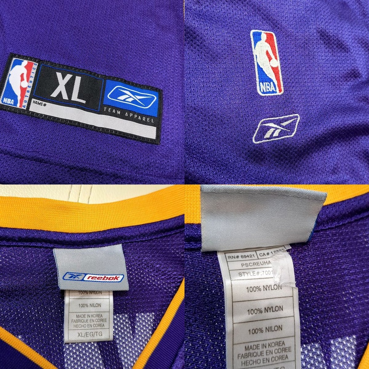 コービーブライアント レイカーズ リーボック レプリカユニフォーム XL ビッグサイズ #8 Kobe Bryant Los Angeles Lakers_画像5