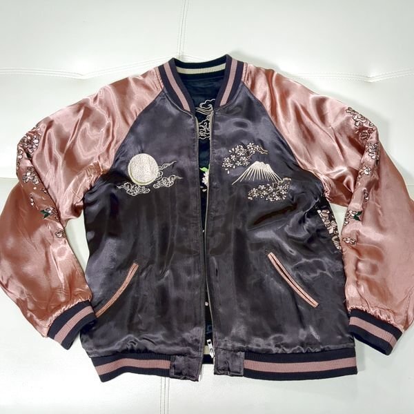 百花繚乱 花魁 スカジャン リバーシブル L 月下桜 桜吹雪 和柄 刺繍 ひゃっかりょうらん 芸者_画像4