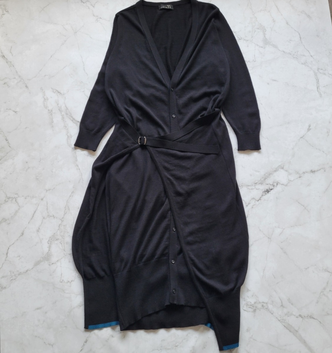 RISMAT by Y's ワイズ ヨウジヤマモト 変形 ニットVネック ロングカーディガン ワンピース アシンメトリー ブラック 黒 M ロング丈_画像1