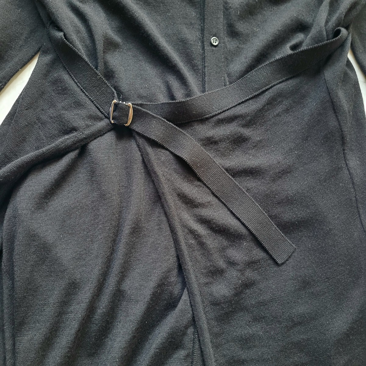 RISMAT by Y's ワイズ ヨウジヤマモト 変形 ニットVネック ロングカーディガン ワンピース アシンメトリー ブラック 黒 M ロング丈_画像4