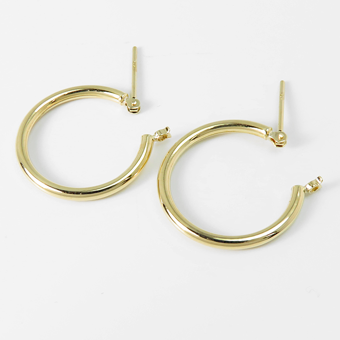 【K18 パイプ フープピアス】1ペア 両耳用 18金イエローゴールド 約2cm ジュエリー アクセサリー レディース メンズ 貴金属 地金 YG 中古_画像5