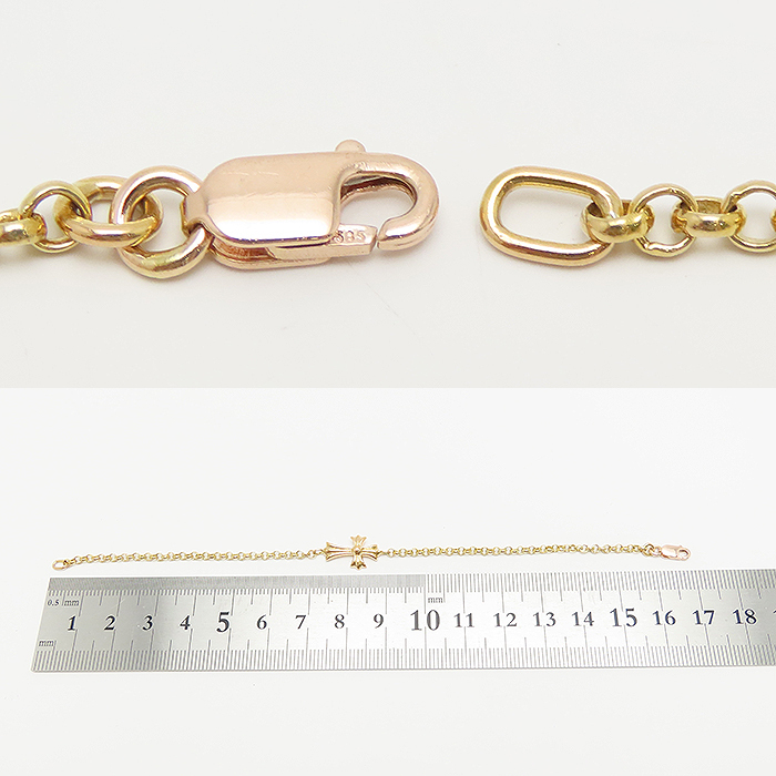 クロムハーツ ベイビー ファット クロス ロール チェーン ブレスレット 17cm 4.7g 箱 22K 585 K14 K22 YG Chrome Hearts_画像7