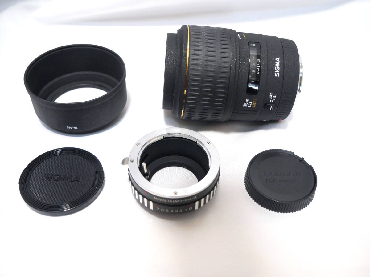 シグマ MACRO 105mm F2.8 EX DG SONY⇒マイクロフォーサーズ アダプタ付_画像1