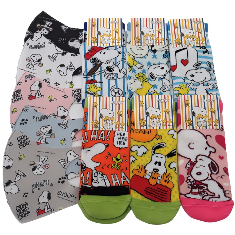 スヌーピー 柄ソックス 6足セット アンクル丈 レディース ガール size 約19-24cm SNOOPY のびのび 綿混素材_画像3