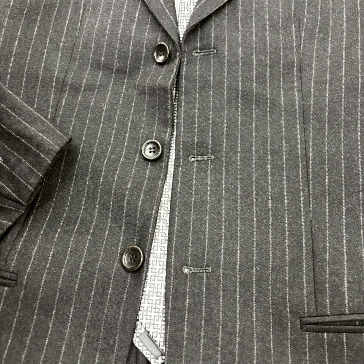 1円〜 【美品】アルマーニ ARMANI スーツ セットアップ ストライプ グレー 3B ウール カシミヤ混 総裏地 46R/S ジャケット イタリア製_画像5