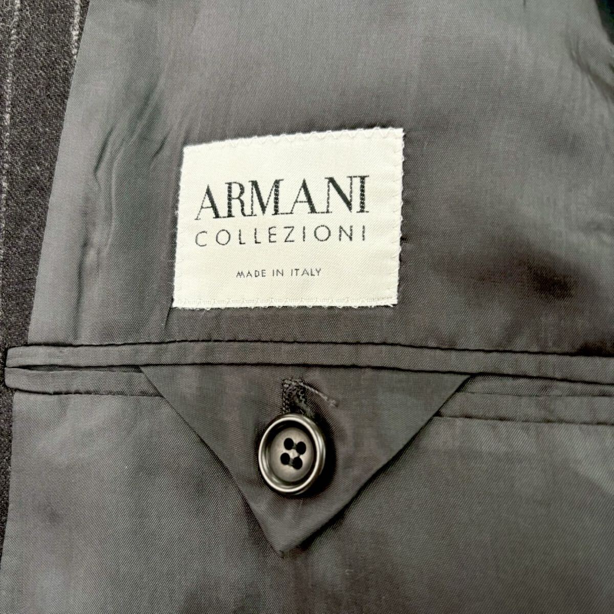 1円〜 【美品】アルマーニ ARMANI スーツ セットアップ ストライプ グレー 3B ウール カシミヤ混 総裏地 46R/S ジャケット イタリア製_画像6