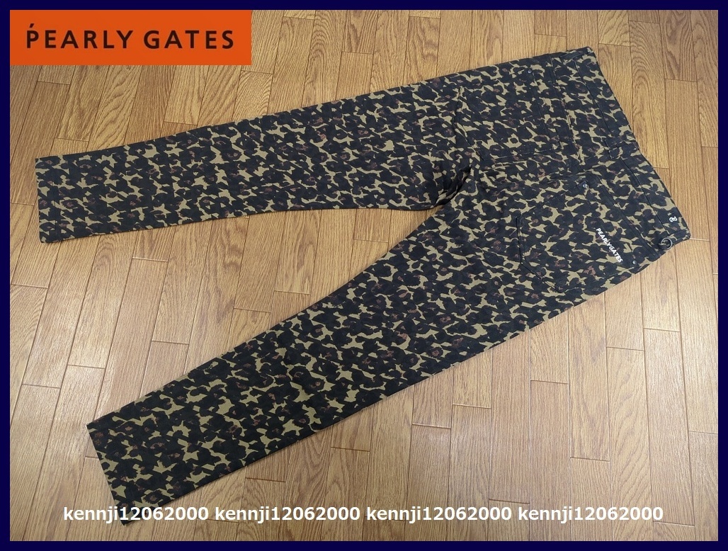 新品 定価33,000円 正規品 パーリーゲイツ PEARLY GATES 千鳥柄×レオパード 暖か 微起毛 パワフルコットン ストレッチ パンツ 黒 Saiz 4 M_画像6