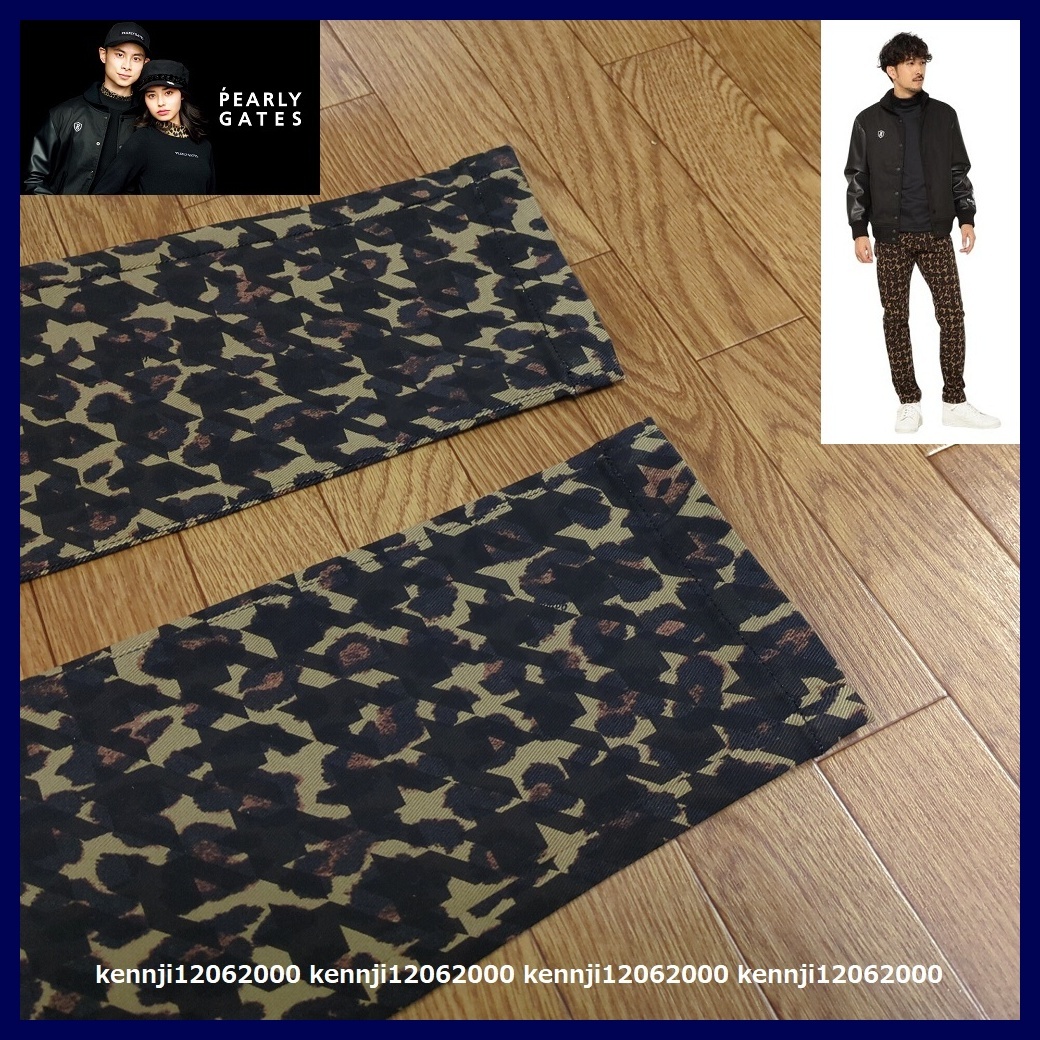 新品 定価33,000円 正規品 パーリーゲイツ PEARLY GATES 千鳥柄×レオパード 暖か 微起毛 パワフルコットン ストレッチ パンツ 黒 Saiz 4 M_画像4