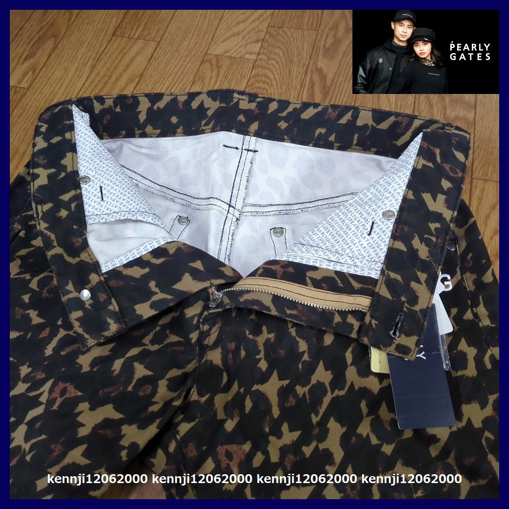 新品 定価33,000円 正規品 パーリーゲイツ PEARLY GATES 千鳥柄×レオパード 暖か 微起毛 パワフルコットン ストレッチ パンツ 黒 Saiz 4 M_画像7