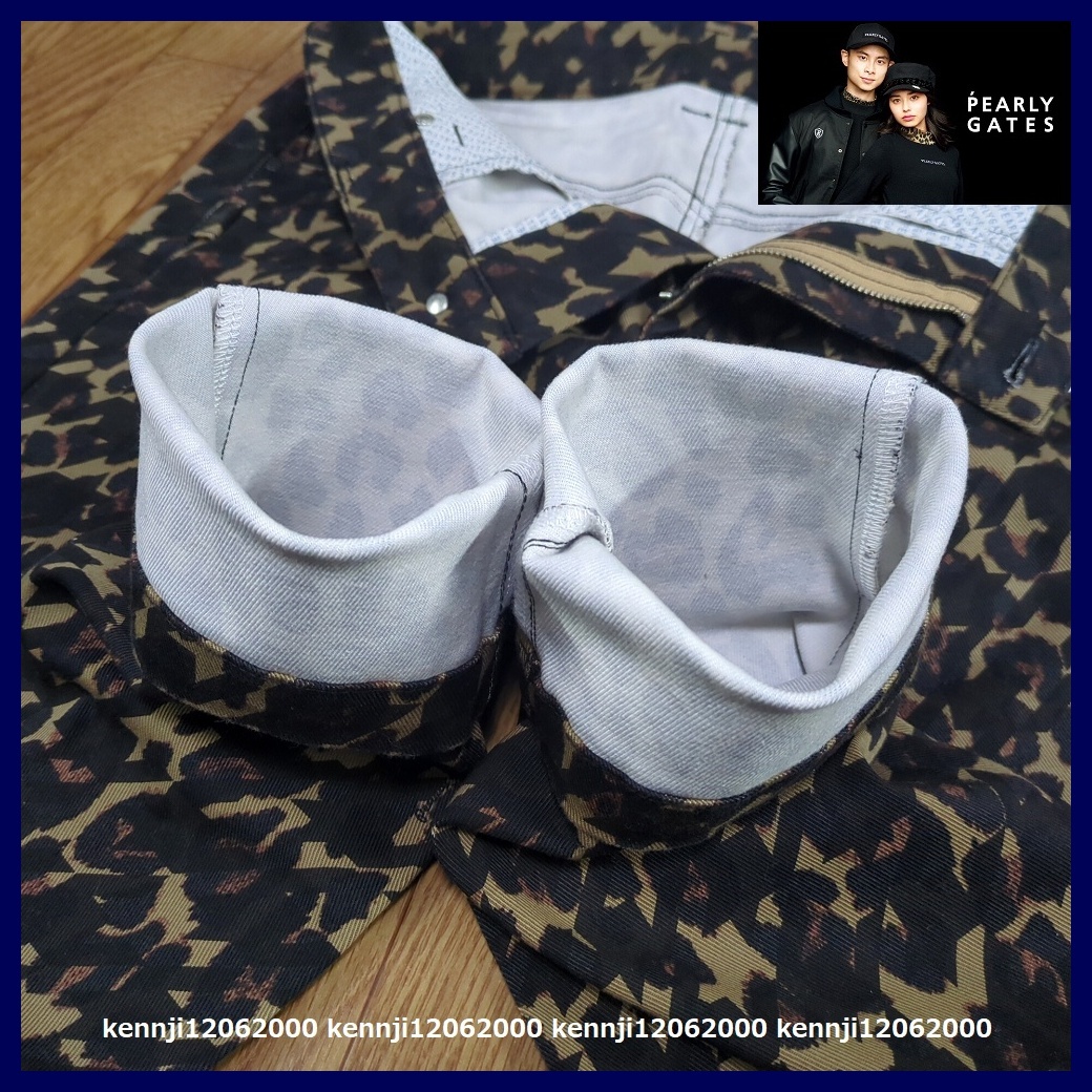 新品 定価33,000円 正規品 パーリーゲイツ PEARLY GATES 千鳥柄×レオパード 暖か 微起毛 パワフルコットン ストレッチ パンツ 黒 Saiz 4 M_画像8