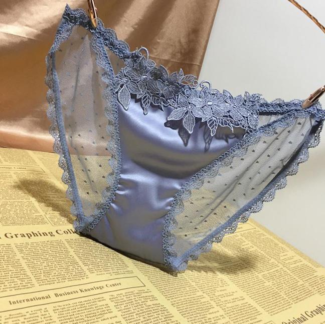 150(WH)XLサテン 光沢 レース 花刺繍 パンティー アイス シルク 紐パン サイドリボン セクシー ショーツ ランジェリー コスチューム AA_画像4