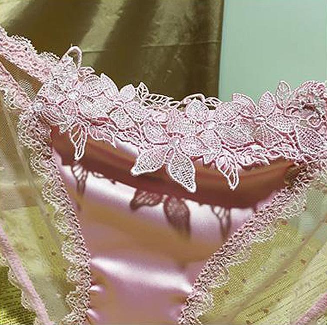 150(WH)XLサテン 光沢 レース 花刺繍 パンティー アイス シルク 紐パン サイドリボン セクシー ショーツ ランジェリー コスチューム AA_画像10