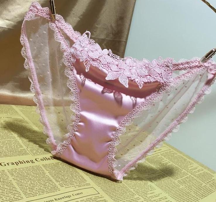 150(WH)XLサテン 光沢 レース 花刺繍 パンティー アイス シルク 紐パン サイドリボン セクシー ショーツ ランジェリー コスチューム AA_画像9